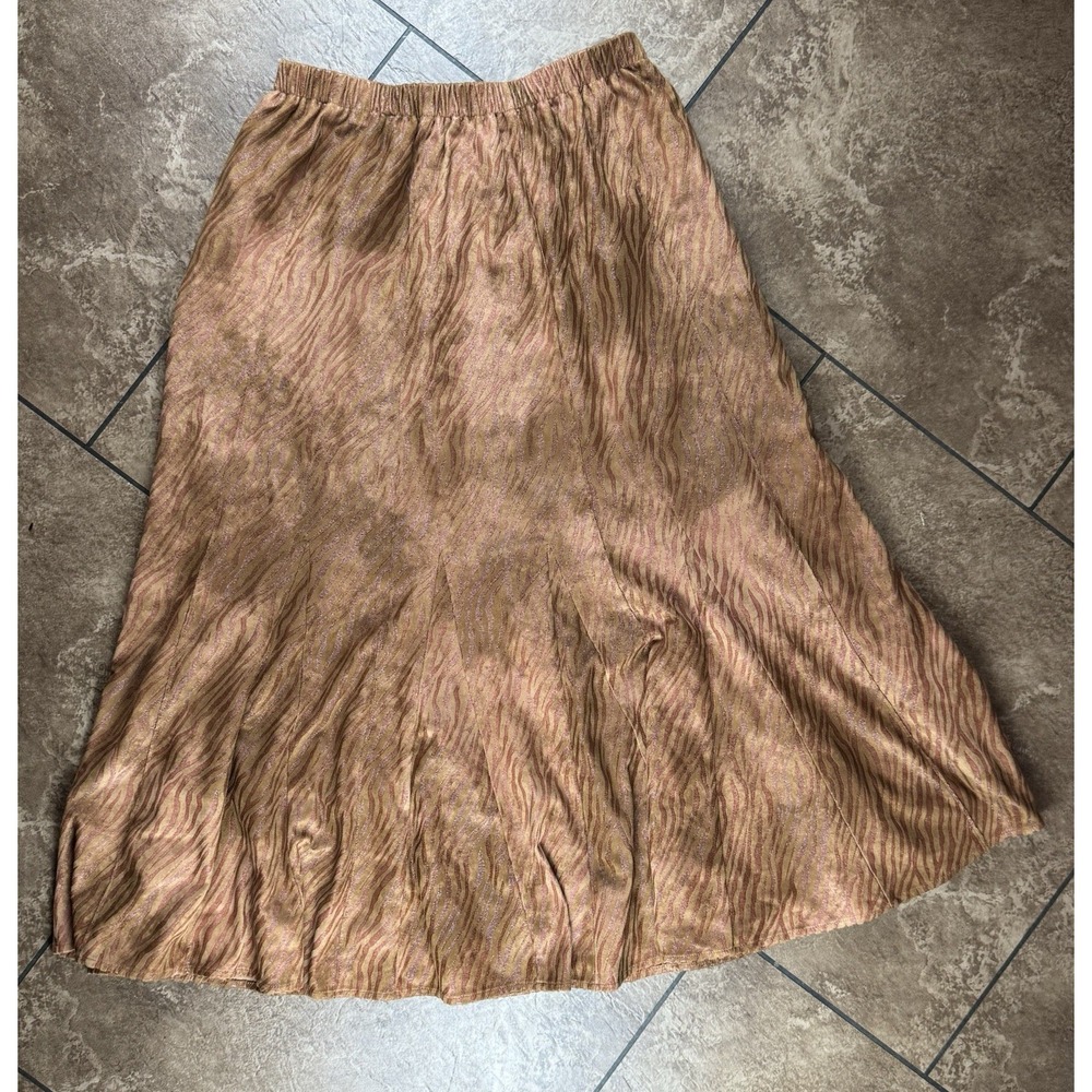 Reba Urban Chic Cognac Zebra Print Skirt Flared Lined Metallic Brown Size Small